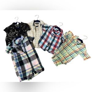 12mo Set of 3 short button t-shirts, romper, long sleeve onesie - plaid & sea